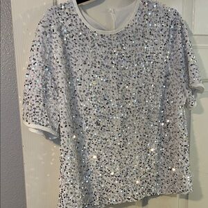 Sequin Embellished White Top